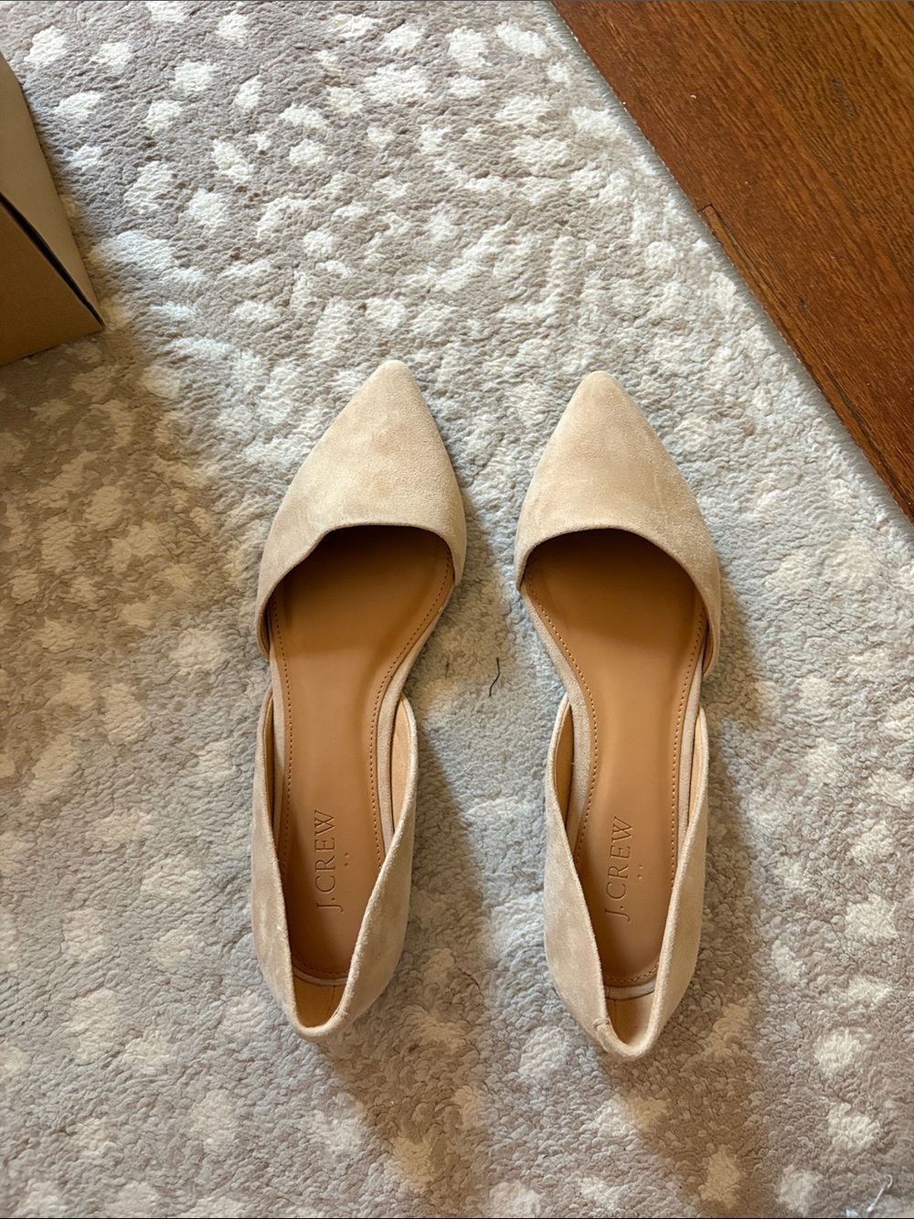 J. Crew Suede Pointed D'Orsay Flats in Light Beige